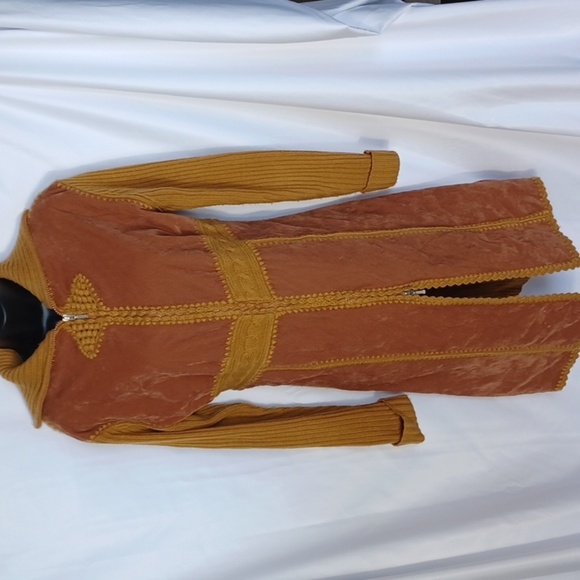 Vintage 70s Knit/velvet Coat/sweater Penny Lane Embroidered, dual zip - Picture 1 of 8